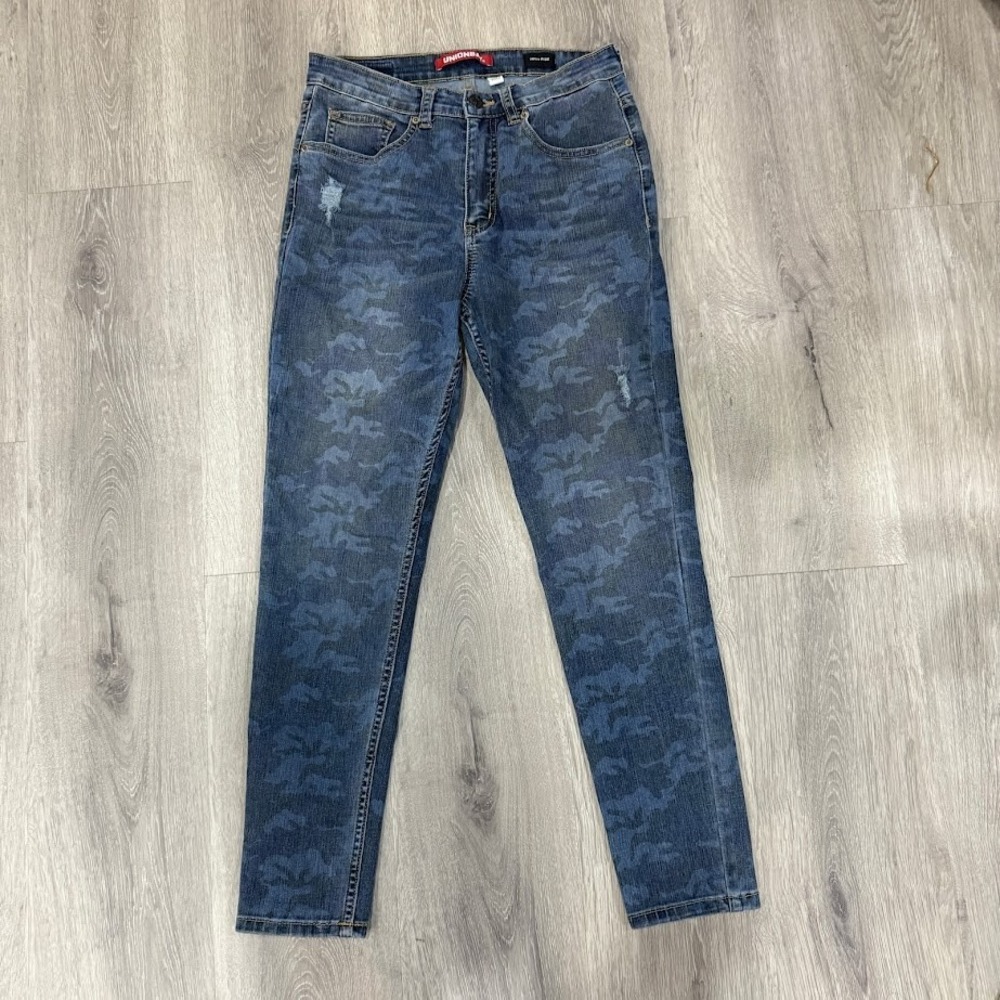 Unionbay Womens Blue‎ Camo High Rise Skinny Jeans Distressed Size 7